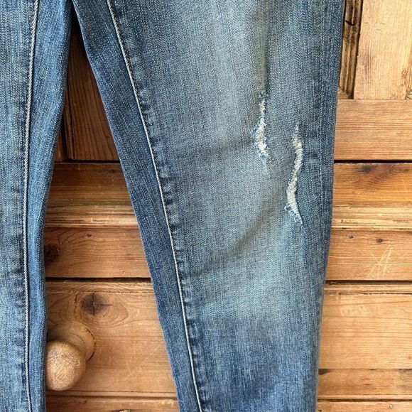 Zara Women's‎ Size 4 Basic Slightly Distressed Raw Hem Skinny Jeans Blue Denim - Picture 6 of 11